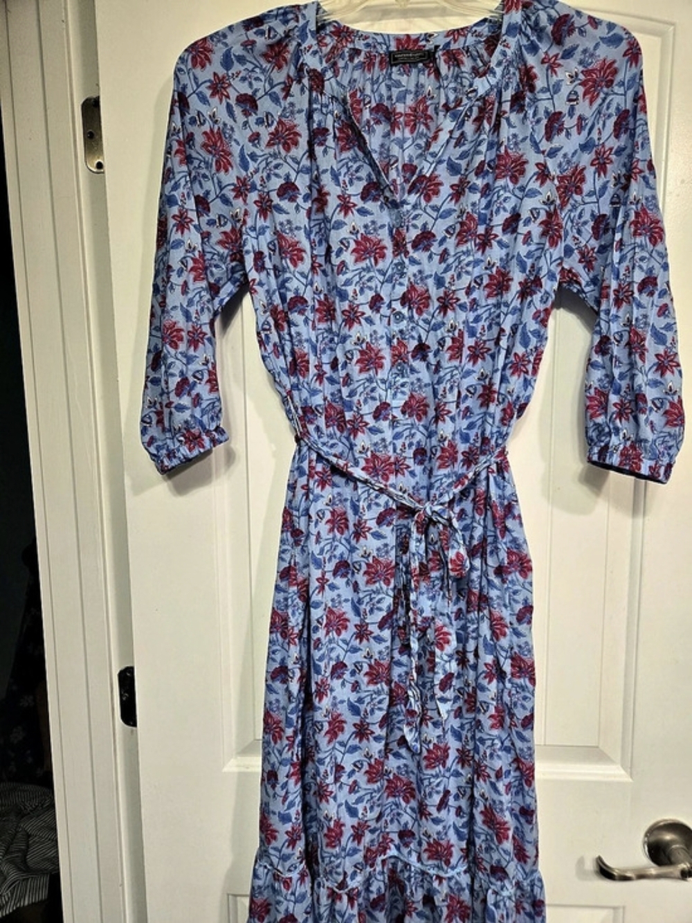 vineyard vines Lucy Long-Sleeve Belted Dress Floral Maxi Dress Blue & Red Small